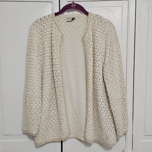 Vintage Cream And Gold Thread Open-Front Cardigan